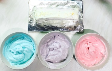 Blue Purple Pink icing with iced cake