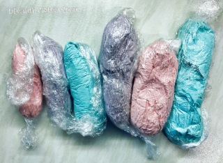 Blue Pink Purple icing in clingfilm
