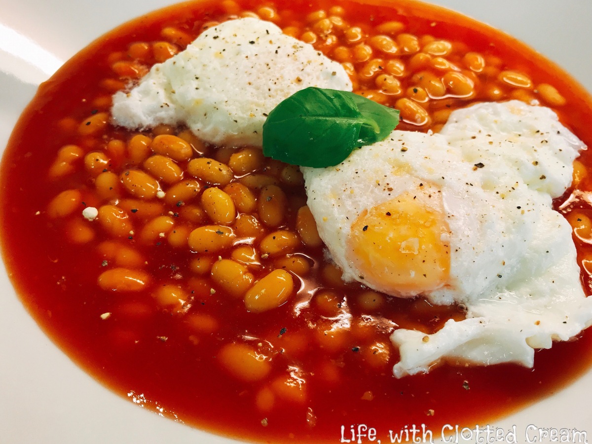 Baked beans and poached eggs